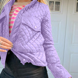 Kukombo Puffer Jacket Y2k Street Fashion Big Pockets Zip Up Quilted Jackets For Women 2022 Winter Coat White Purple P69-GH39