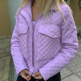 Kukombo Puffer Jacket Y2k Street Fashion Big Pockets Zip Up Quilted Jackets For Women 2022 Winter Coat White Purple P69-GH39