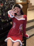 Kukombo Winter Sweet Christmas Dress Women Red Kawaii Lolita Party Mini Dresses Warm Korean Night Dresses Ladies Festival Clothing 2023