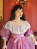 Kukombo Organza Lace Ruffled Shoulder Victorian Long Literary Retro Fairy Dress Robe