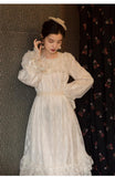 Kukombo Organza Lace Ruffled Shoulder Victorian Long Literary Retro Fairy Dress Robe