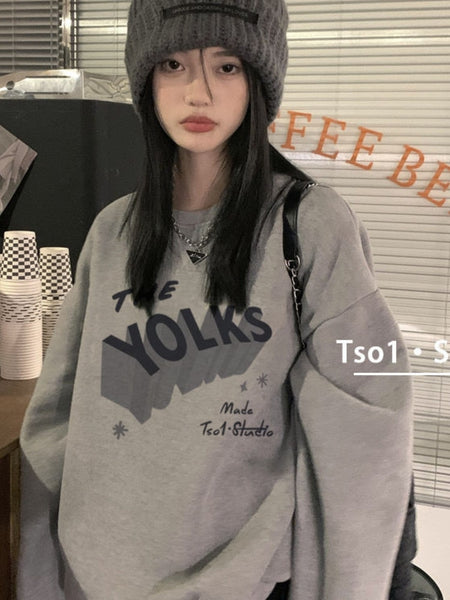 Thanksgiving Gift Korean Style Letter Print Gray Hoodies Women Harajuk ...