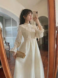 Kukombo  Fairy Dress Female 2022 Spring Waist Slim French Lace Dress Vintage Elegant One Piece Dress Korean