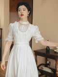 Kukombo Back to school outfit Summer Woman Elegant White Dress Romantic Vintage Lace Puff Sleeve Gorgeous Princess Dresses Vestido Blanco Robe Blanche Femme