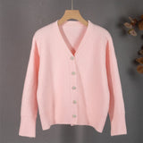 Kukombo Cardigan Women Sweater Korean Fashion Blue V-Neck Knitted Lady Clothes Solid Casual Pink Warm Loose Coat 2022 Spring