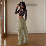 Kukombo Low Rise Cargo Pants Y2k Baggy Trousers Streetwear Women Bottoms Fashion Green Denim Pants Autumn 2022 P67-EE75