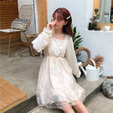 Kukombo Hstar Women Bow Japanese Lolita Sweet Dress Pink  Blue Op Harajuku Fairy Mesh Dress Alice In Wondeland Long Sleeves Vestidos