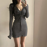 Kukombo Sexy Bodycon Long Sleeve Party Slim Dress Knitting Evening Mini Dress Women Tunic Frocks Dresses For Clothing Female Elegant