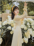 Kukombo Spring Clothing New French Fairy Dresses Women Ruffle Square Collar Elegant High Waist Beaded Bow Sweet Vintage Long Dress