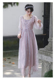 Kukombo Organza Lace Ruffled Shoulder Victorian Long Literary Retro Fairy Dress Robe