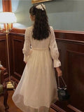 Kukombo  Fairy Dress Female 2022 Spring Waist Slim French Lace Dress Vintage Elegant One Piece Dress Korean