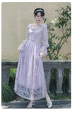 Kukombo Organza Lace Ruffled Shoulder Victorian Long Literary Retro Fairy Dress Robe