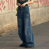 Kukombo Oversized Pockets Patchwork Low Rise Y2k Jeans Women Denim Pants Streetwear Baggy Wide Leg Cargo Pants P77-EF70