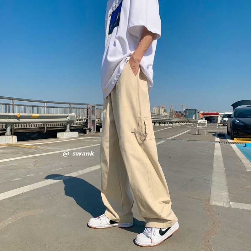  RWCFZJP Mens Cargo Pants Men Baggy Korean Style