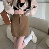 Kukombo  Khaki Skirt Women's Spring 2022 New Casual England Style High-waist A-line Package Hip Skirt Thin Irregular Niche Short Skirt XL