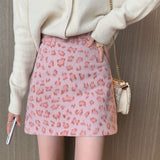 Kukombo Winter Y2k Print Mini Skirts Women Pink Leopard High-waisted Sexy Skirts Female Korean Fashion Elegant Slim Kawaii Skirts