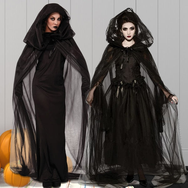 Kukombo Halloween Women's Witch Vampire Cosplay Costume Black Hooded C