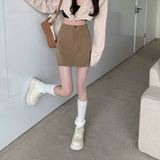 Kukombo  Khaki Skirt Women's Spring 2022 New Casual England Style High-waist A-line Package Hip Skirt Thin Irregular Niche Short Skirt XL