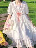 Kukombo Hstar White Lolita Girl Dress Alice In Wondeland Cute Japanese Sailor Collar Lace Bow Party Dress Harajuku Fairy Vestidos