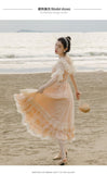 Kukombo Organza Lace Ruffled Shoulder Victorian Long Literary Retro Fairy Dress Robe