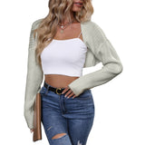 Kukombo Solid Color Women Sweater Crop Top Batwing Sleeve Loose Fit Style Casual Daily Outfit Fall Long Sleeve