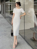 Kukombo New Summer White Dress Women High Waist Elegant Office Lady Wear Slim Fashion Bodycon Vestidos Clothes Dresses