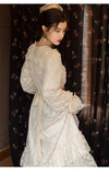 Kukombo Organza Lace Ruffled Shoulder Victorian Long Literary Retro Fairy Dress Robe