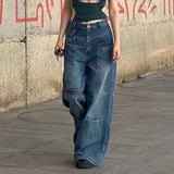 Kukombo Oversized Pockets Patchwork Low Rise Y2k Jeans Women Denim Pants Streetwear Baggy Wide Leg Cargo Pants P77-EF70