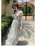 Kukombo Spring French Vintage Midi Dress Women Sweet Puff Sleeve Floral Fairy Dress Female Beach Holiday Evening Party Dress 2022 Summer