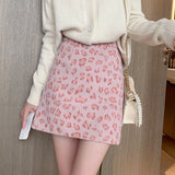 Kukombo Winter Y2k Print Mini Skirts Women Pink Leopard High-waisted Sexy Skirts Female Korean Fashion Elegant Slim Kawaii Skirts