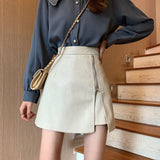 Kukombo  2022 New Korean Style Small Leather Split Skirt Women Autumn And Winter Black Skirt High Waist Short Skirt Student A-line Skirt