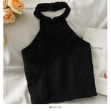 Kukombo Vintage Chinese Style Plate Buckle Halter Tops Women New Slim Embroidered Beautiful Backless Cropped Vest Woman Summer New