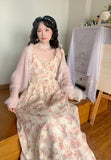 Kukombo Chiffon Lace Strap Dress Women Floral Embroidery Fairy Vintage Long Dress Female Sweet Princess Casual Party Dresses Summer