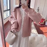 Kukombo Cardigan Women Sweater Korean Fashion Blue V-Neck Knitted Lady Clothes Solid Casual Pink Warm Loose Coat 2022 Spring