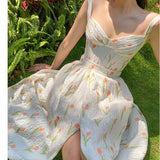 Kukombo Flower Skirt Dresses Women Summer Vintage Cute Skirt Set Kawaii Dress Elegant Spring Floral  High Waist A-Line Skirt Suit Women