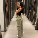 Kukombo Low Rise Cargo Pants Y2k Baggy Trousers Streetwear Women Bottoms Fashion Green Denim Pants Autumn 2022 P67-EE75