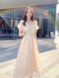 Kukombo Hstar Vintage Summer Elegant Women French Retro Lace V-Neck Princess Fairy Dress Puff Sleeve Party Dress 2022 Traf Платье Robe