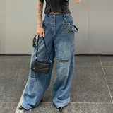 Kukombo Oversized Pockets Patchwork Low Rise Y2k Jeans Women Denim Pants Streetwear Baggy Wide Leg Cargo Pants P77-EF70