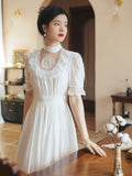 Kukombo Back to school outfit Summer Woman Elegant White Dress Romantic Vintage Lace Puff Sleeve Gorgeous Princess Dresses Vestido Blanco Robe Blanche Femme