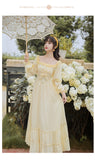 Kukombo Spring Clothing New French Fairy Dresses Women Ruffle Square Collar Elegant High Waist Beaded Bow Sweet Vintage Long Dress