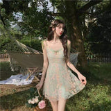 Kukombo Fairy Vintage Floral Dress Women Summer Casual Sexy Strap Mini Dresses For Women 2022 Spring Sleeveless Beach Korean Party Dress