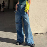 Kukombo Oversized Pockets Patchwork Low Rise Y2k Jeans Women Denim Pants Streetwear Baggy Wide Leg Cargo Pants P77-EF70