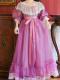 Kukombo Organza Lace Ruffled Shoulder Victorian Long Literary Retro Fairy Dress Robe