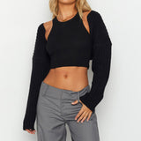 Kukombo Solid Color Women Sweater Crop Top Batwing Sleeve Loose Fit Style Casual Daily Outfit Fall Long Sleeve