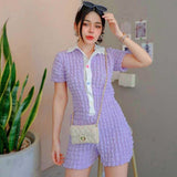 Kukombo Cute Sexy Summer Jumpsuits For Women One Piece Outfits Button Up Short Sleeve Bodycon Rompers Playsuits P85-DF24