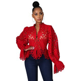 Kukombo Puff Long Sleeve Top Women Blouses Elegant Sexy Casual Lace Crop Tops Shirt Office Lady Luxury Club Party Fall Clothes