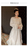 Kukombo Organza Lace Ruffled Shoulder Victorian Long Literary Retro Fairy Dress Robe