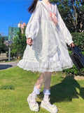 Kukombo Hstar White Lolita Girl Dress Alice In Wondeland Cute Japanese Sailor Collar Lace Bow Party Dress Harajuku Fairy Vestidos