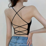 Kukombo  Beautiful Back Underwear Female Student Korean Version Steel Sexy Gathered Anti-lighting Tube Top Worn Outside Cross Camisole