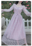 Kukombo Organza Lace Ruffled Shoulder Victorian Long Literary Retro Fairy Dress Robe